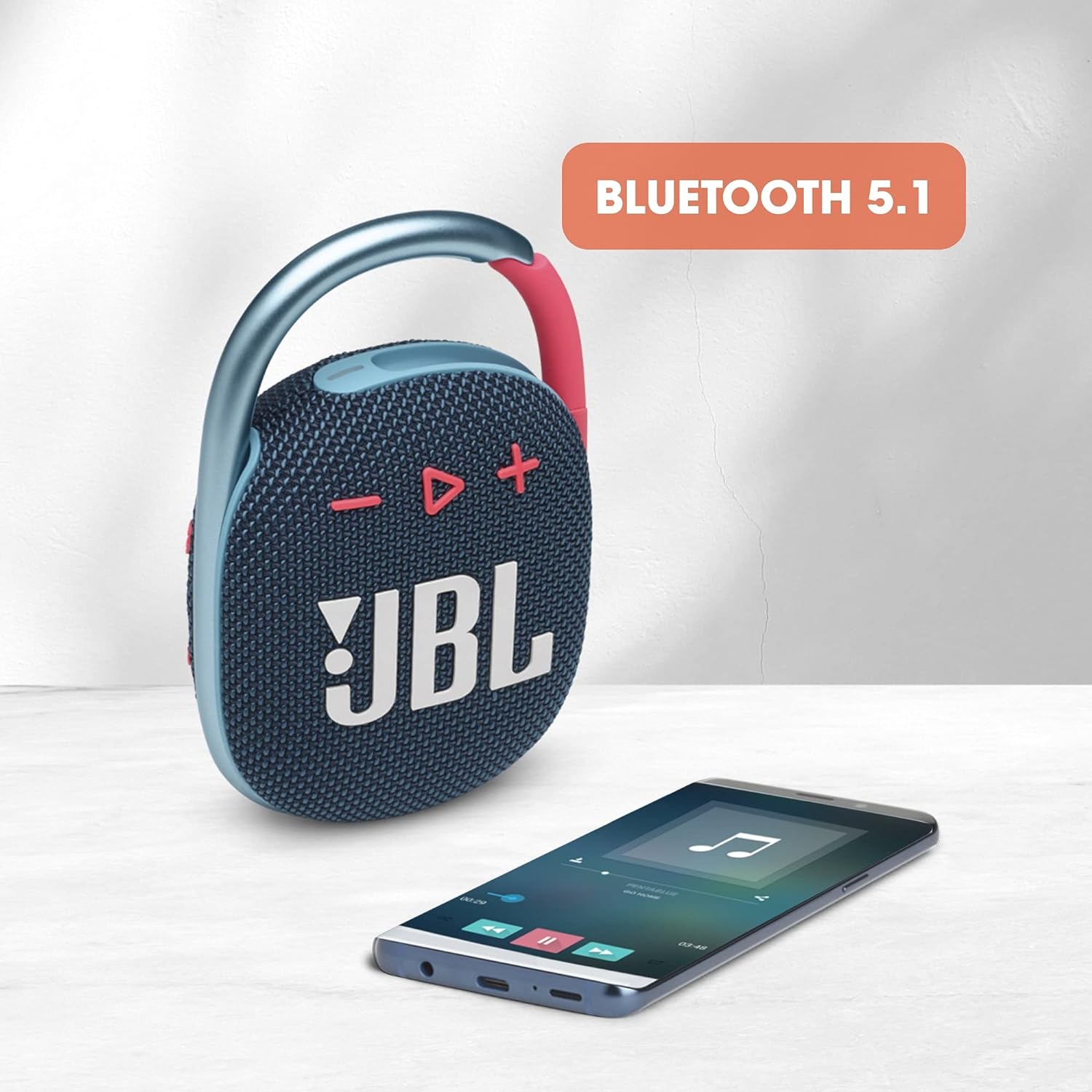 JBL Clip 4, Wireless Ultra Portable Bluetooth Speaker, JBL Pro Sound, Integrated Carabiner, Vibrant Colors with Rugged Fabric Design, Dust & Waterproof, Type C (Without Mic, Blue & Pink) Mahajan Electronics Online