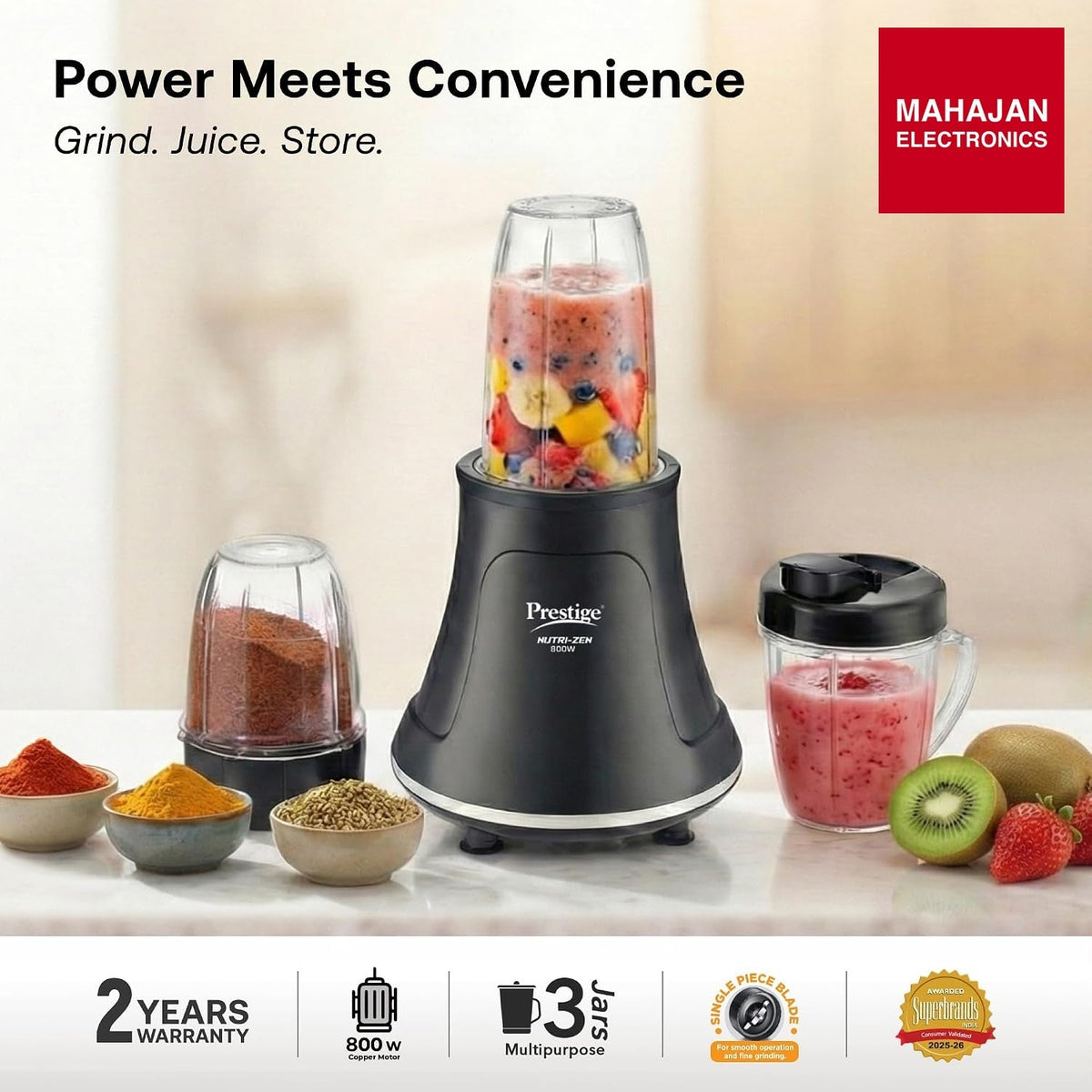 Prestige Nutri-Zen 800 W Mixer Grinder – Mahajan Electronics Online.