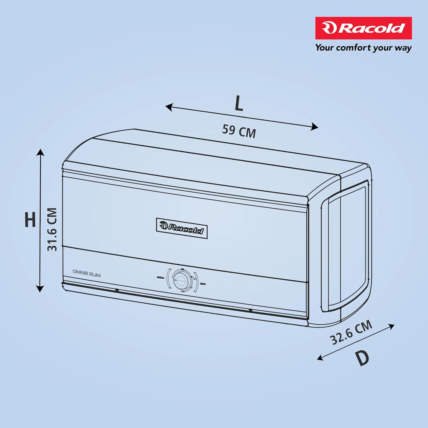 Racold Omnis Slim 15L Horizontal Energy Efficient Storage Water Heater (Geyser) Mahajan Electronics Online