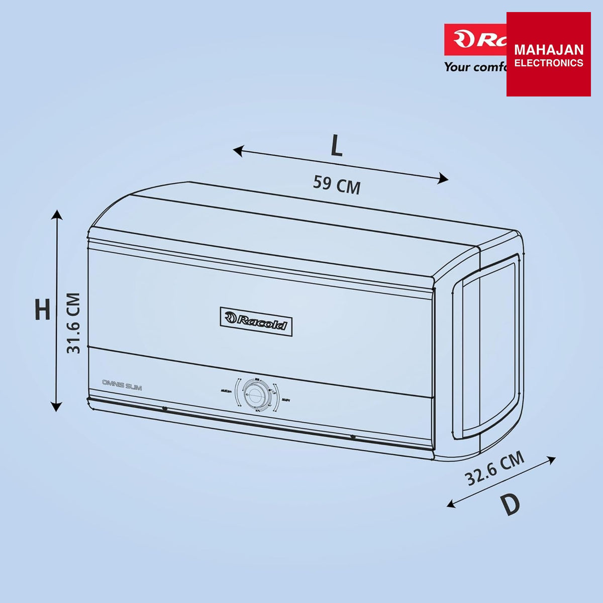 Racold Omnis Slim 15L Horizontal Energy Efficient Storage Water Heater (Geyser) – Mahajan Electronics Online.