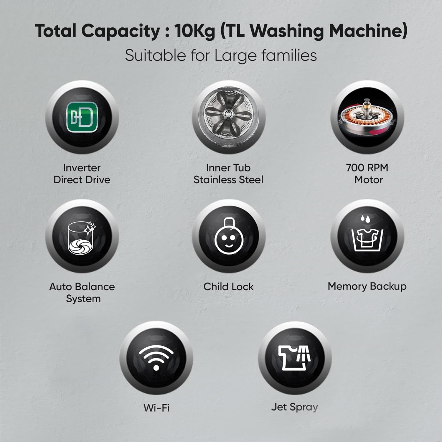 LG THD11NWM 11 Kg 5 Star Inverter Wi-Fi Fully-Automatic Top Load Washing Machine ( Middle Black, AIDD Technology) LG