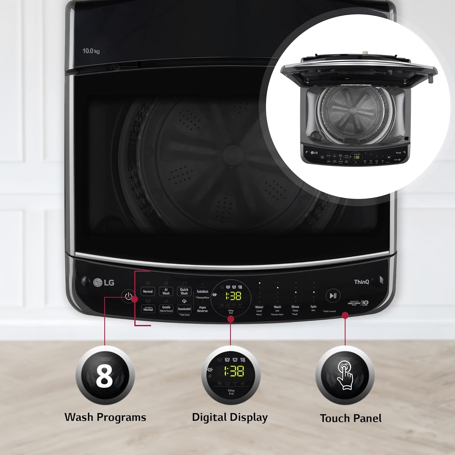 LG THD11NWM 11 Kg 5 Star Inverter Wi-Fi Fully-Automatic Top Load Washing Machine ( Middle Black, AIDD Technology) LG