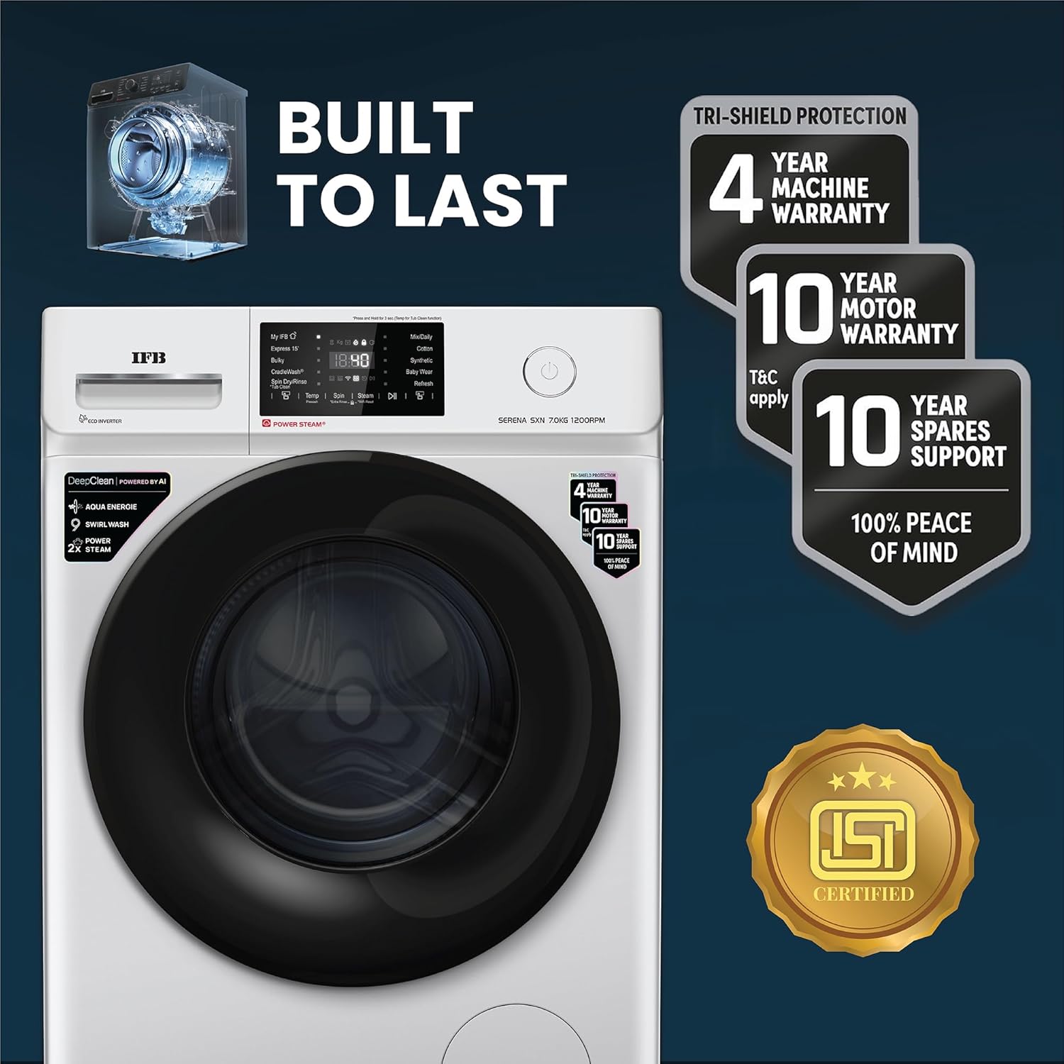IFB SERENA SXN 7012 7 Kg 5 Star Powered by AI with 9 Swirl Wash, Wi-fi, Front Load Washing Machine Mahajan Electronics Online