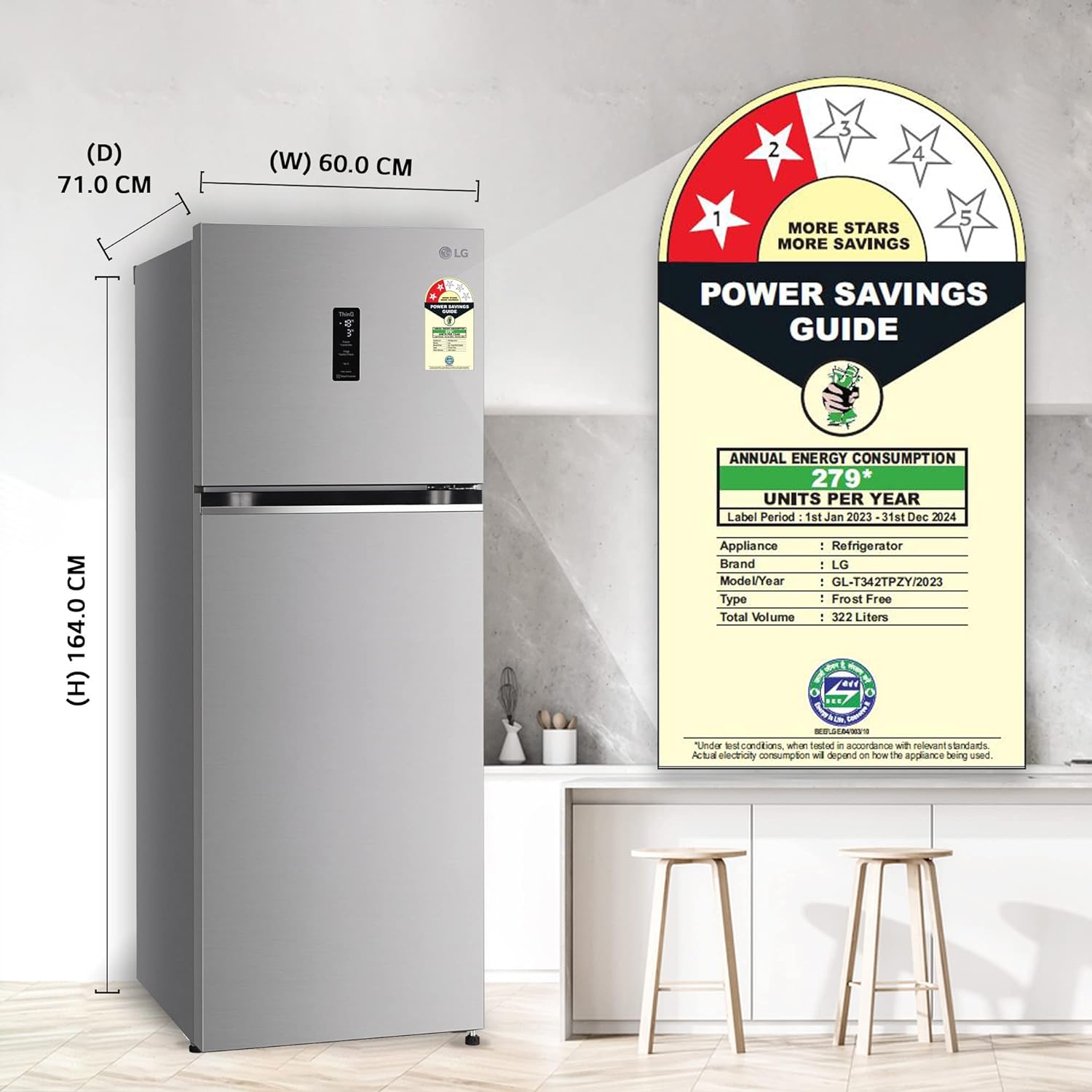 LG GL-T342TPZY 322 L 2 Star Frost-Free Convertible Double Door Refrigerator with Wi-Fi, Door Cooling+ & Smart Inverter Compressor (Shiny Steel, 2025 Model)