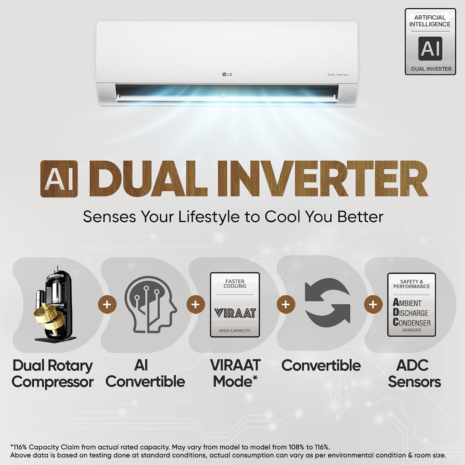 LG US-Q12CNXE 1 Ton 3 Star DUAL Inverter Split AC (Copper, AI Convertible 6-in-1 Cooling, Faster Cooling & Energy Saving Mahajan Eelctronics Online