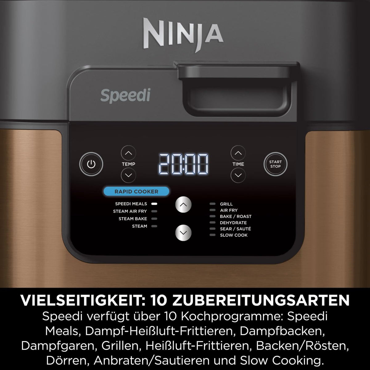 Ninja ON400EUCP Speedi 10-in-1 Fast Pressure Cooker, Air Fryer, Air Fryer and Multicooker, 5.7L, Meals for 4 in 15 Minutes, Steam, Grill, Bake, Roast, Stew and More, Black and Copper Ninja online mahajan electronics