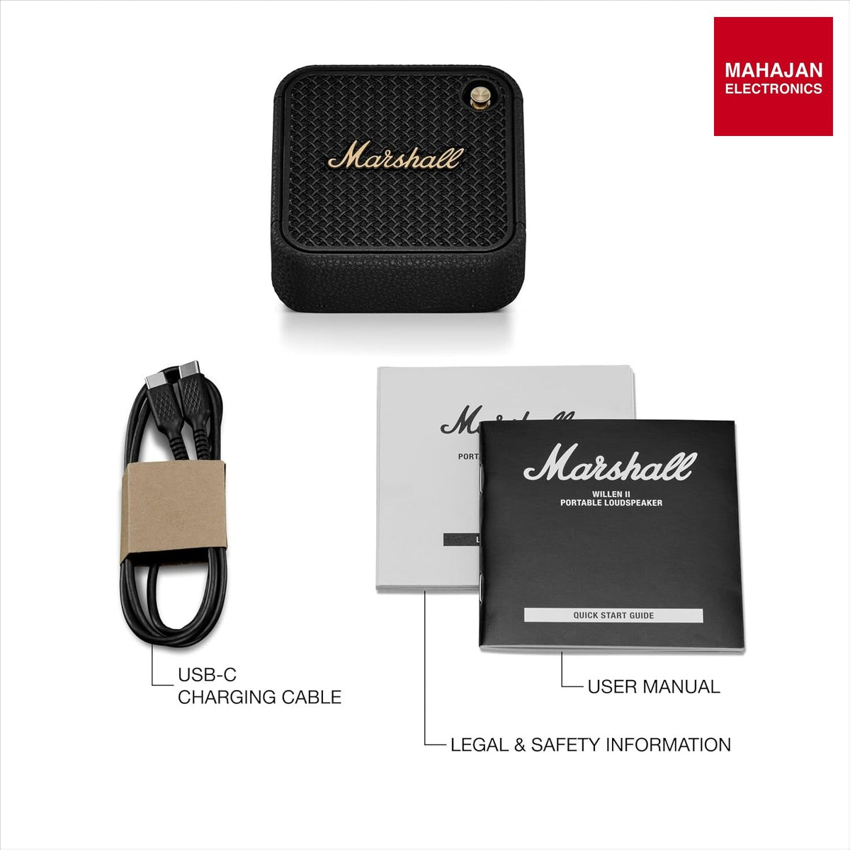 Marshall Willen II Portable Bluetooth Speaker with 17+ Hours of Portable Playtime, Dust & Waterproof (IP67) - Black & Brass – Mahajan Electronics Online.