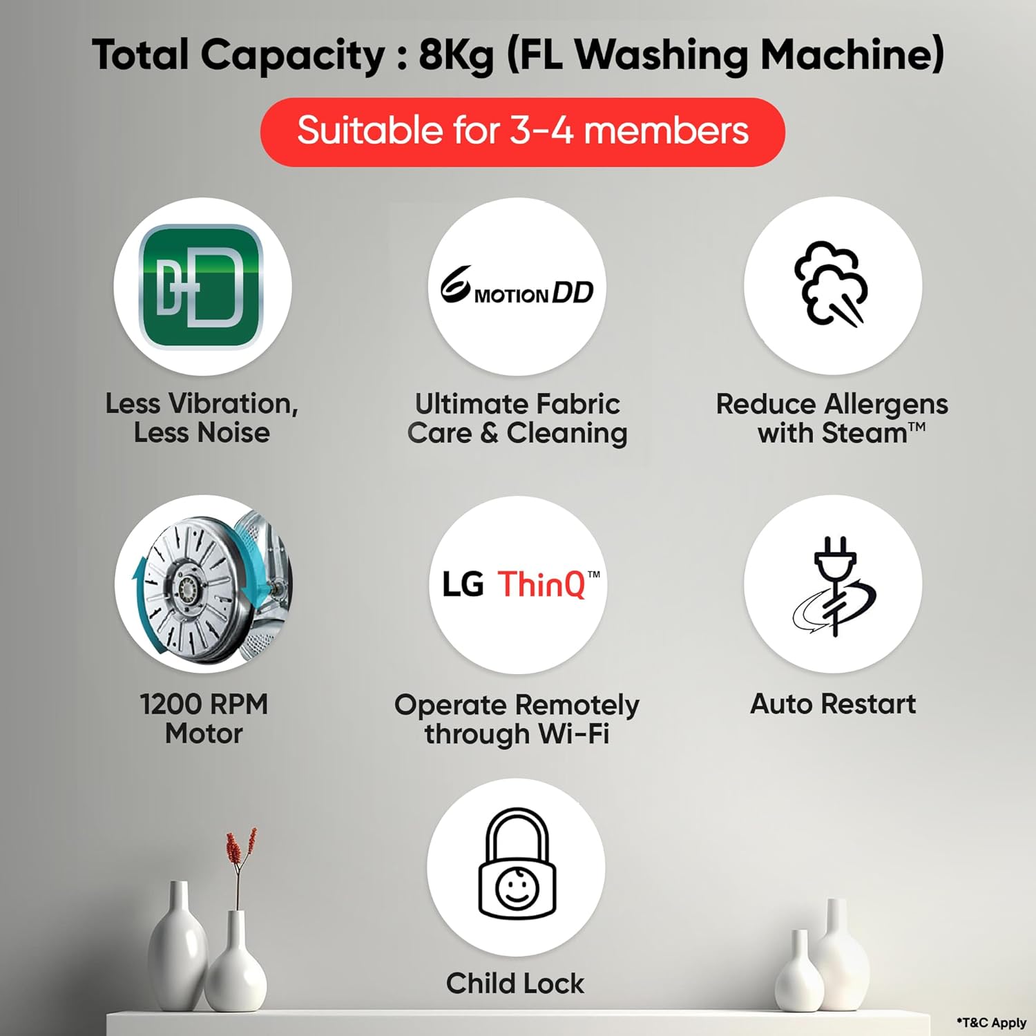 LG FHB1208Z2M 8KG Front Load Washing Machine, Inverter Direct Drive, Middle Black Mahajan Electronics online
