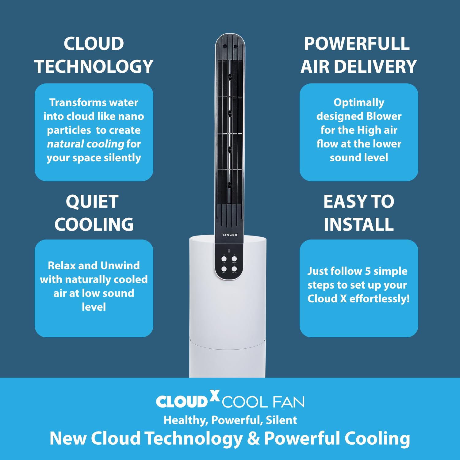 SINGER Cloudx Cool Fan with Cloud Technology | Silver Coated Mesh Filter | Quite Mode Mahajan Electronics Online