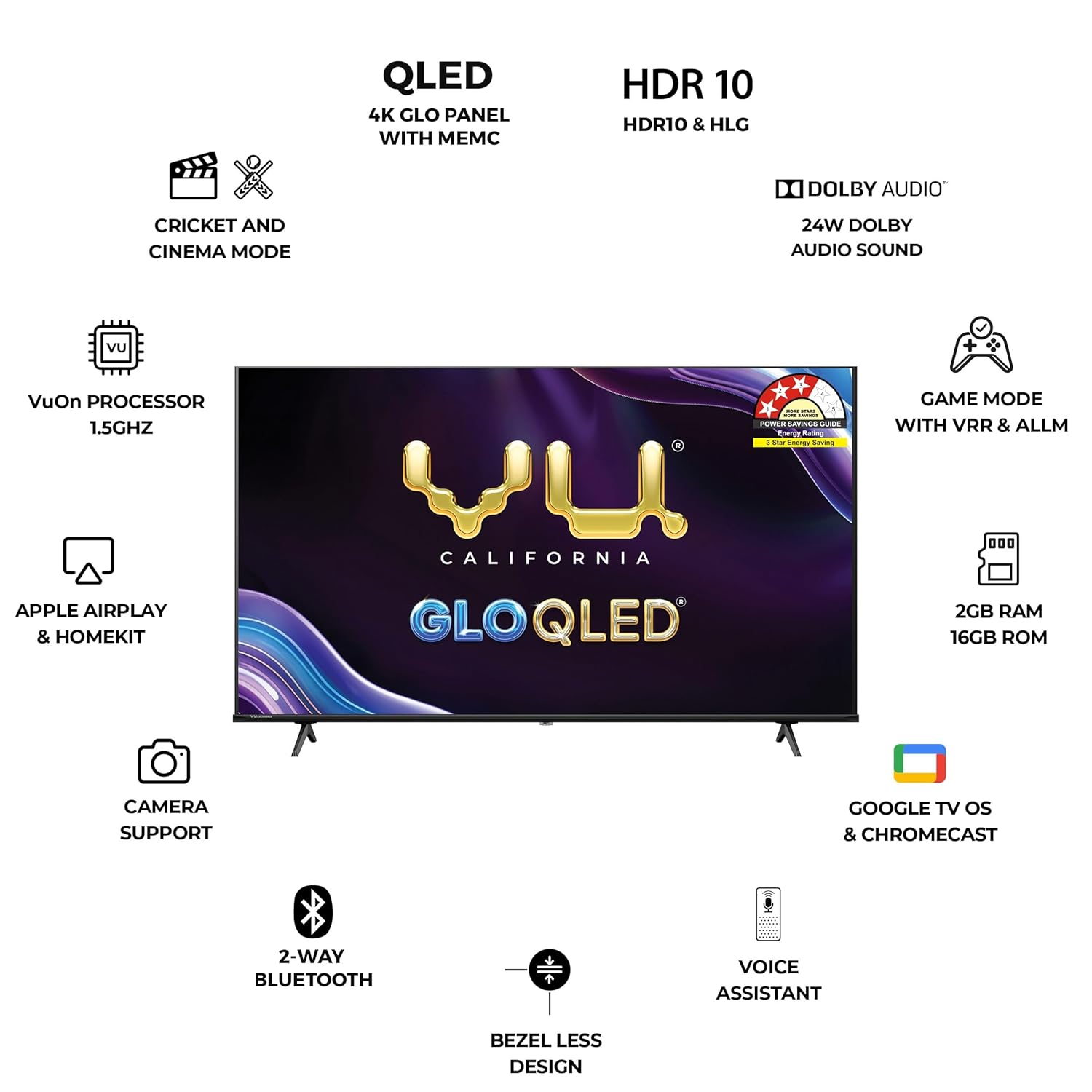 Vu 55QLED25 139cm (55 inches) GloQLED Series 4K QLED Smart Google TV Mahajan Electronics online