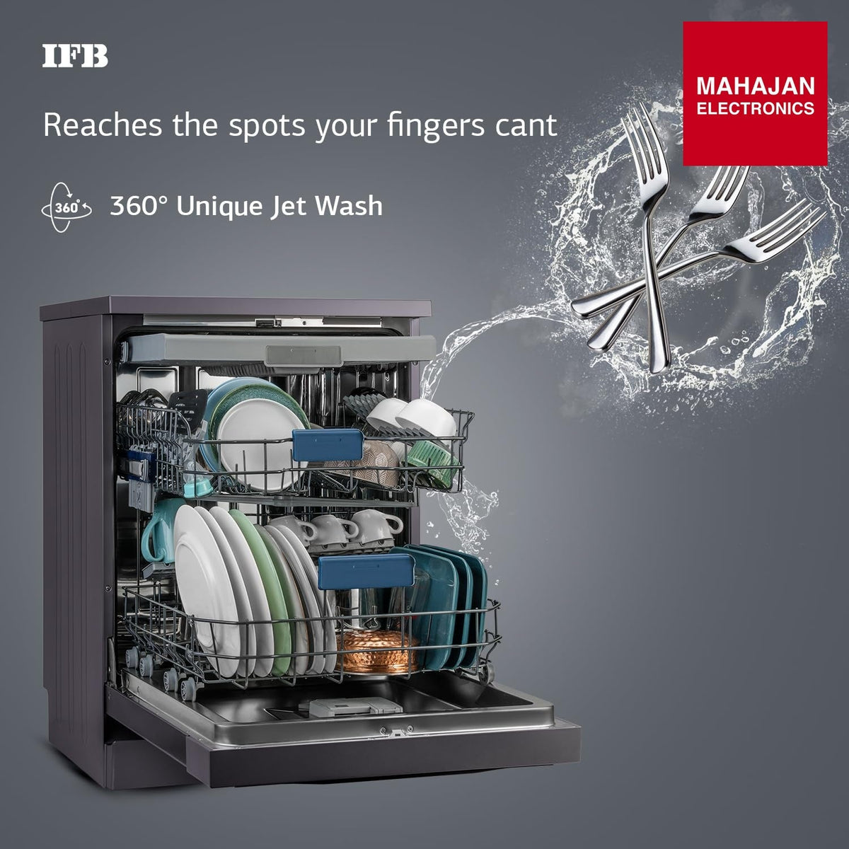 IFB Neptune VX16 16 Place Setting Dishwasher (Inox Grey) | Auto Door Open, ION Tech, 360° Spray Arms, Steam Drying – Mahajan Electronics Online.