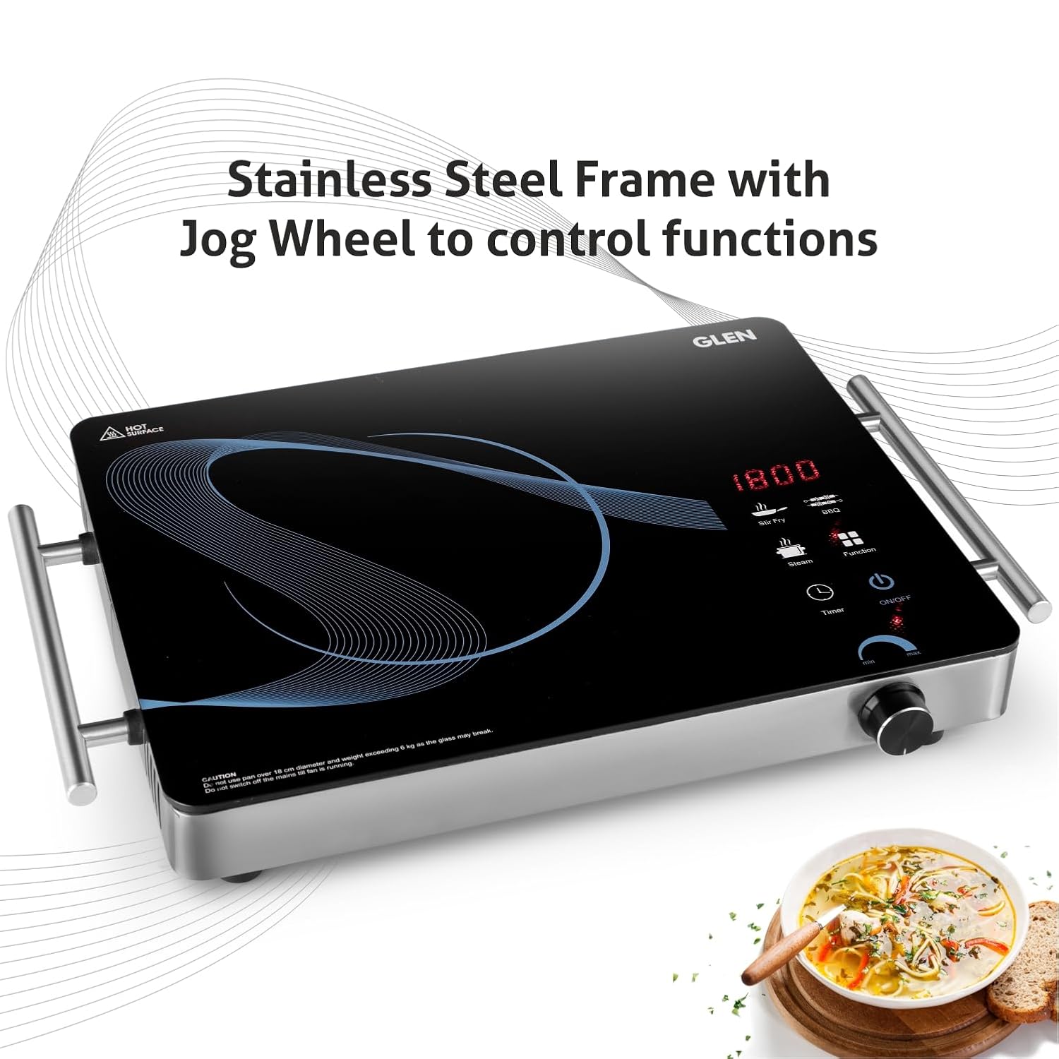 Glen 2000W Infrared SA3075IR Cooktop Stoves with Grill Rack for Barbecue, 3 Preset Cooking Modes, Crystal Glass Plate, Digital Display, Touch Control, SS Handle, Infrared Chulha Hot Plate (SA3075IR) GLEN
