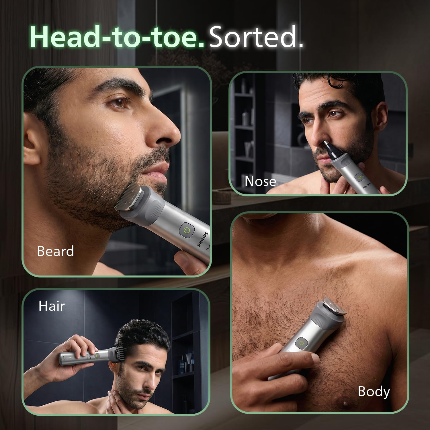 Philips MG5932 Men's Trimmer* | Effortless styling | BeardSense Technology | All-in-One Grooming Kit- Face, Head, Body | 120min runtime | IPX7 Waterproof Philips