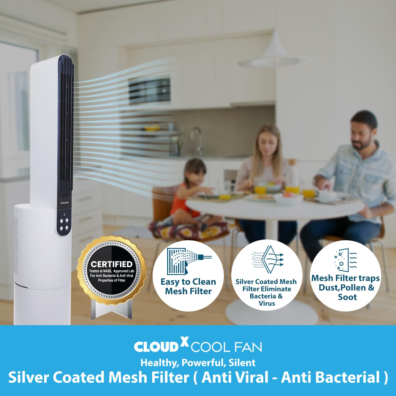 SINGER Cloudx Cool Fan with Cloud Technology | Silver Coated Mesh Filter | Quite Mode Mahajan Electronics Online