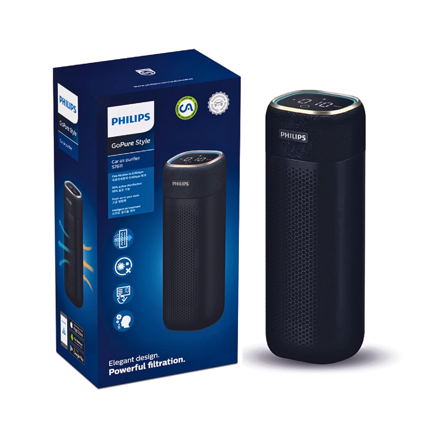 Philips GPS7611 Car Air Purifier, Hepa & Hesa Filter, Dual Fan, Smart App, Antivirul Aroma, Digital Display, Filters 99.9% Mahajan Electronics Online
