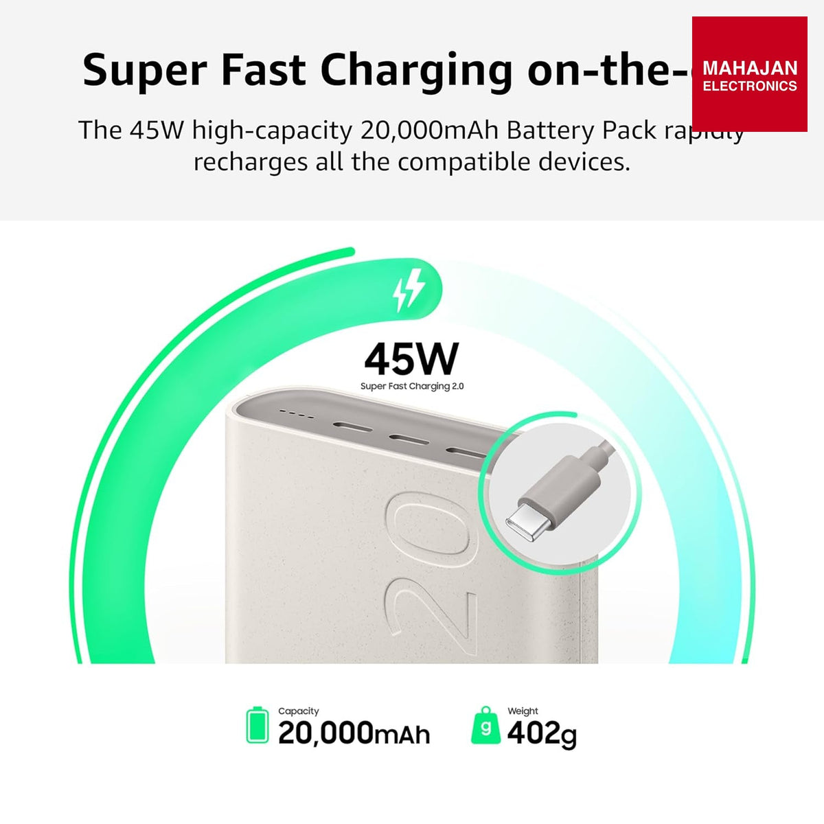 Samsung Galaxy 20,000mAh Power Bank (Gray) | 45W Super Fast Charging | Triple Port | LED Indicator – Mahajan Electronics Online.
