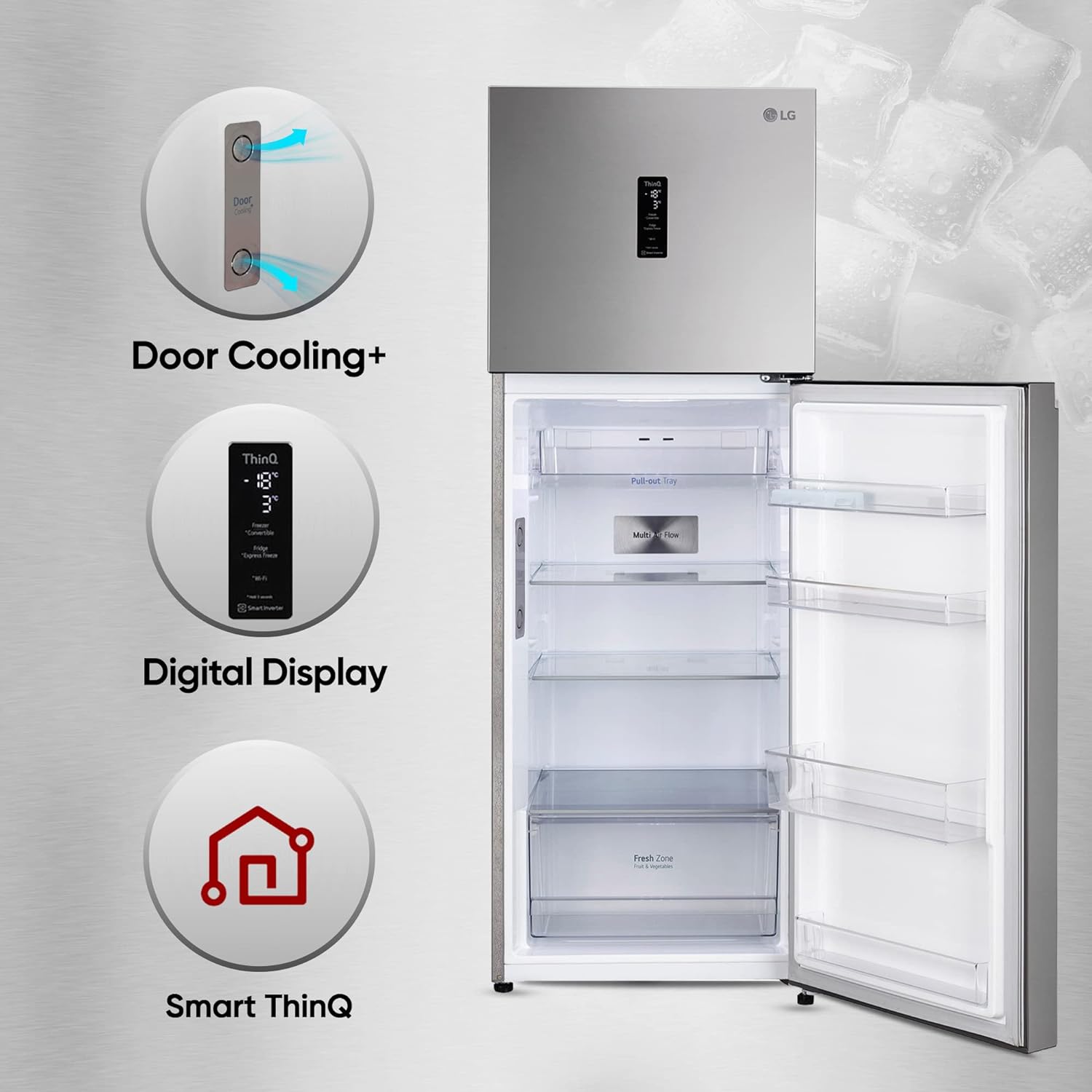 LG GL-T342TPZY 322 L 2 Star Frost-Free Convertible Double Door Refrigerator with Wi-Fi, Door Cooling+ & Smart Inverter Compressor (Shiny Steel, 2025 Model)