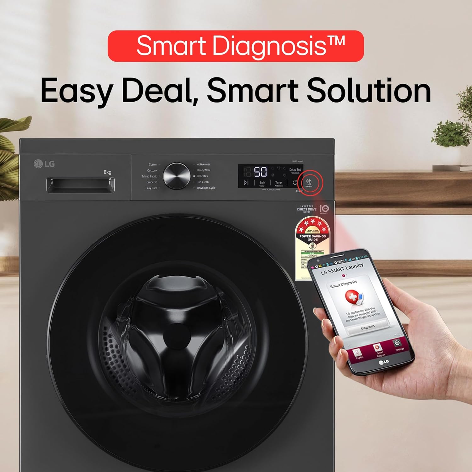 LG FHB1208Z2M 8KG Front Load Washing Machine, Inverter Direct Drive, Middle Black Mahajan Electronics online