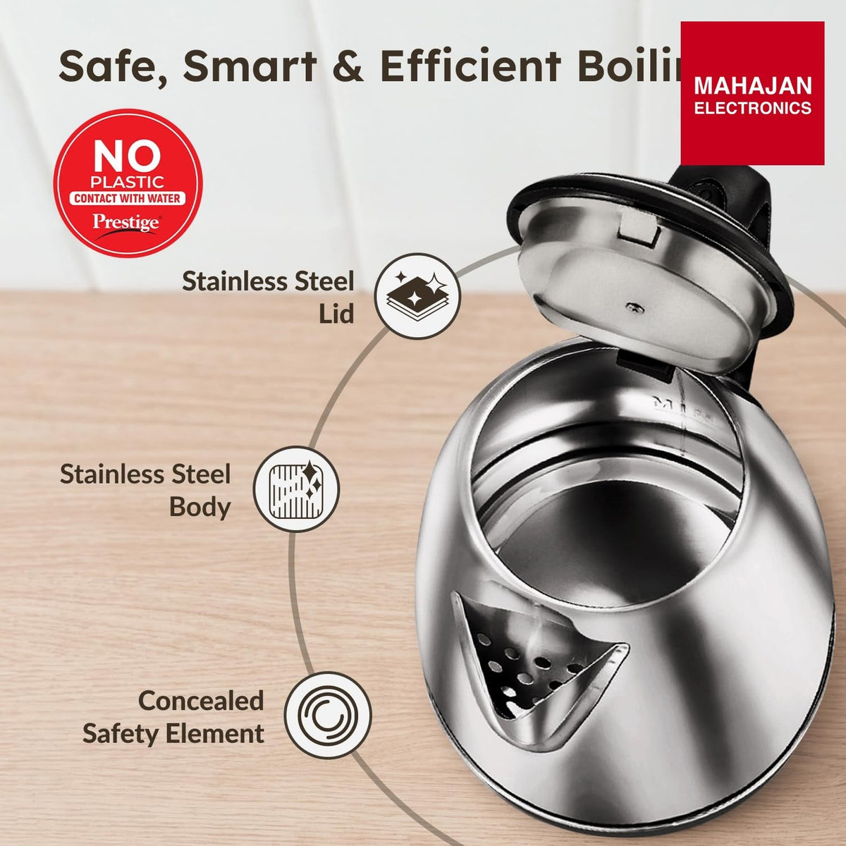 Prestige PKOSS 1.5 L 1350 W Stainless Steel Electric Kettle, Black – Mahajan Electronics Online.