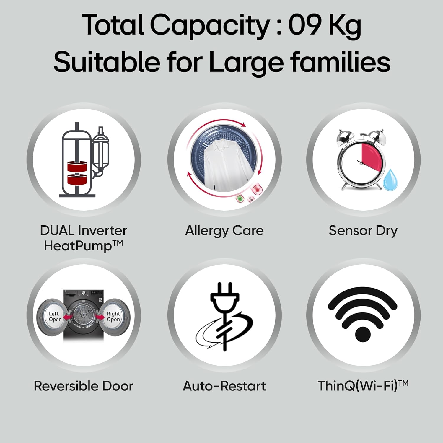 LG DHV09SAM 9 Kg, Wi-Fi, Dual Inverter Heat Pump, Eco-Hybrid Technology Fully Automatic Front Load Dryer Mahajan Electronics Online