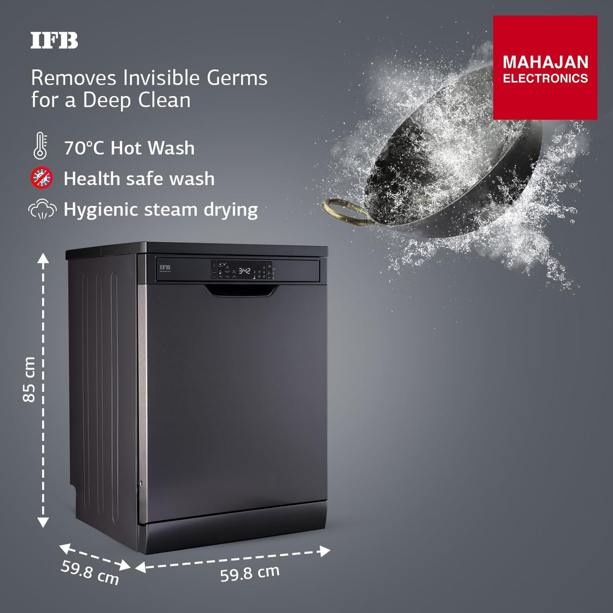 IFB Neptune VX16 16 Place Setting Dishwasher (Inox Grey) | Auto Door Open, ION Tech, 360° Spray Arms, Steam Drying – Mahajan Electronics Online.