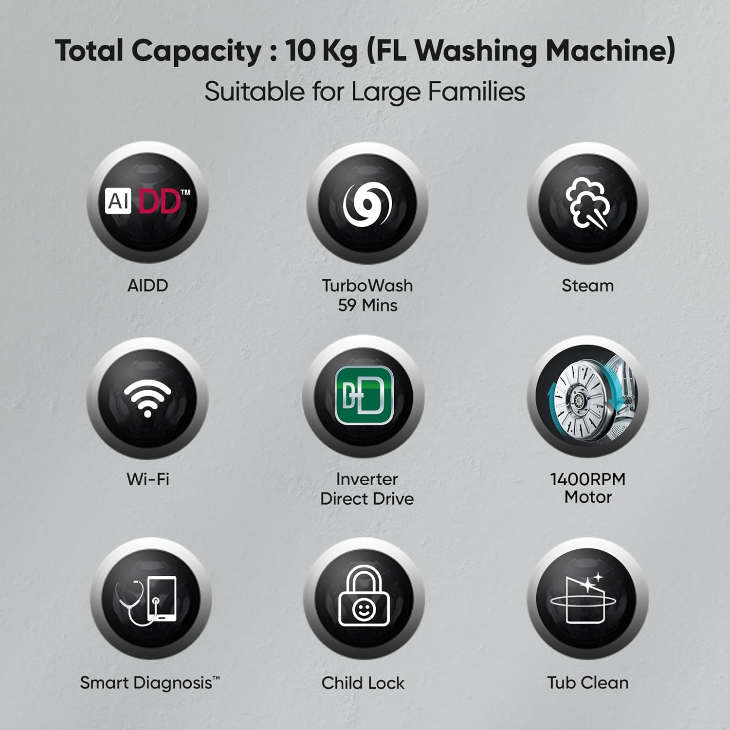 LG FHP1410Z7P 10 Kg 5 Star Ai Direct Drive Wi-Fi Inverter Fully Front Load Automatic Front-Loading Washing Machine Mahajan Electronics Online