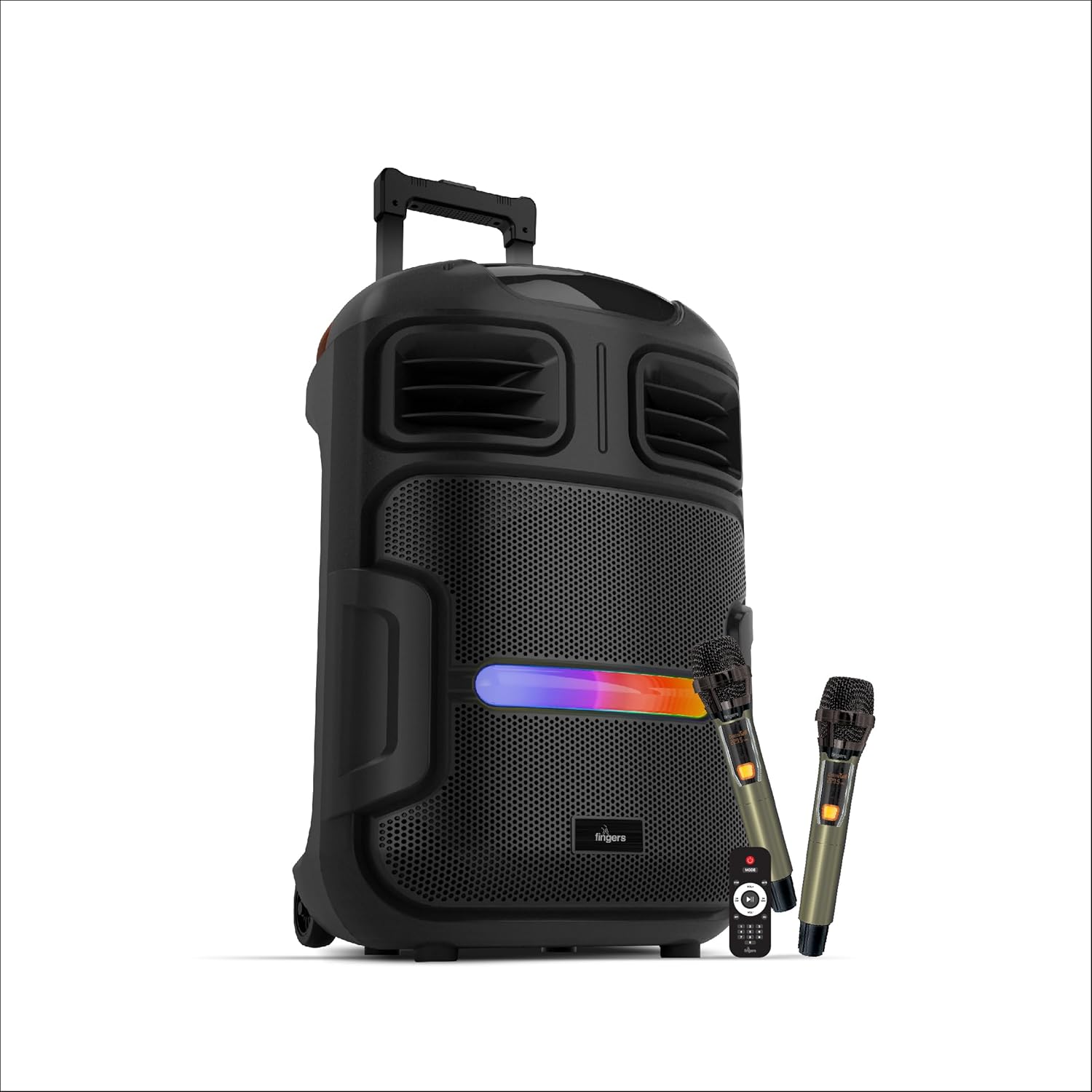 FINGERS RollingParties-51 Bluetooth Trolley Speaker with Powerful 50 W Deep Bass, RGB Lights, 15-Hour, Bundled Wireless Mics Additional Mics