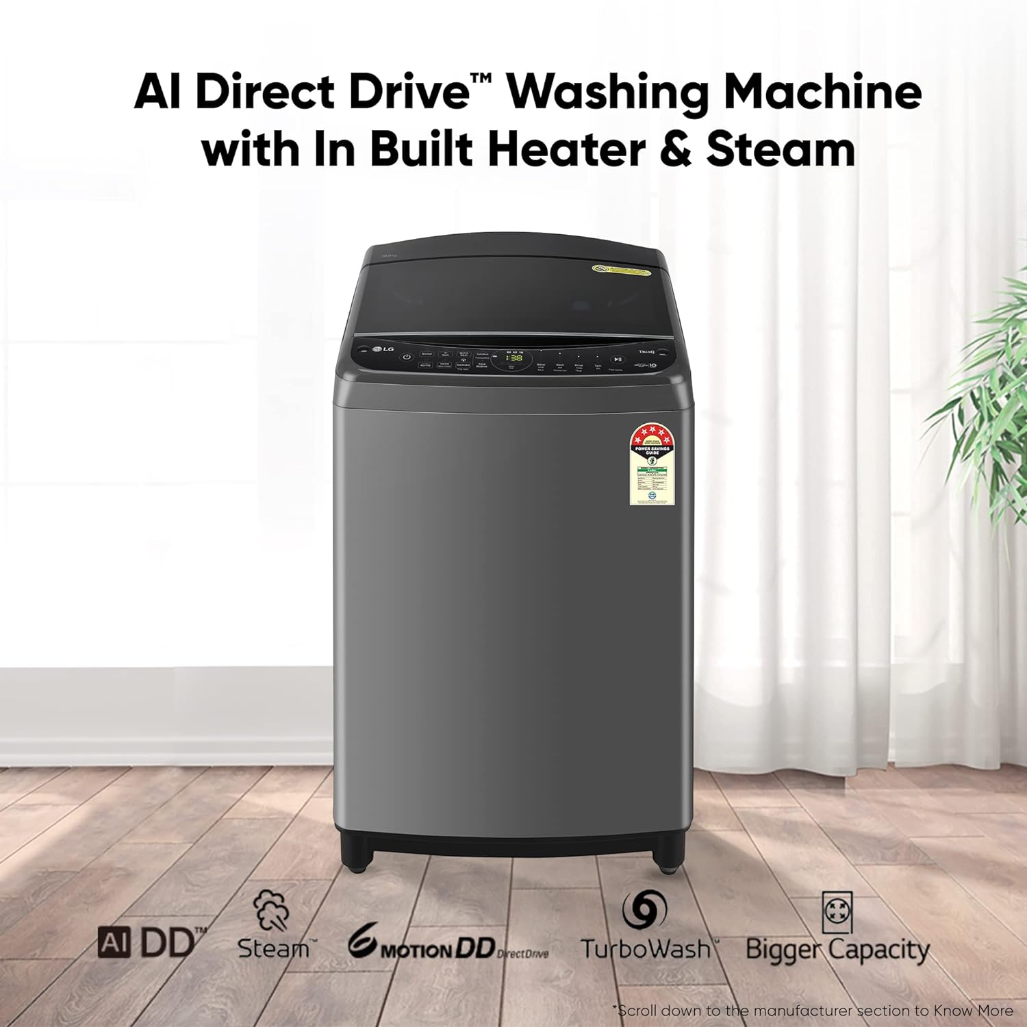 LG THD11NWM 11 Kg 5 Star Inverter Wi-Fi Fully-Automatic Top Load Washing Machine ( Middle Black, AIDD Technology) LG