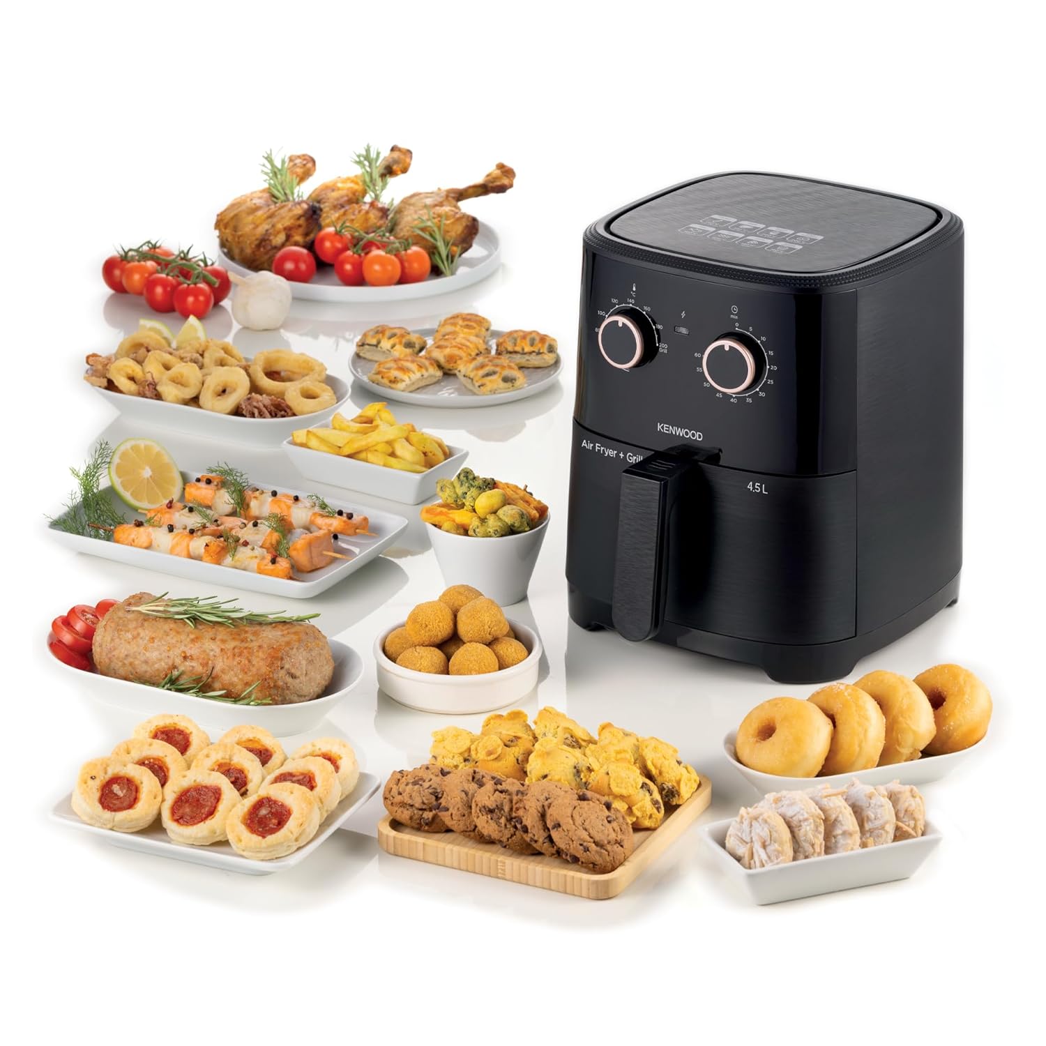 KENWOOD HFP40.000BK Airfryer + Grill XL 4.5L 1300W Air Fryer with Grill Function, Recipe Book, Rapid Hot Air Circulation for Frying, Grilling, Broiling, Roasting, Baking and Toasting Black Mahajan Electronics Online
