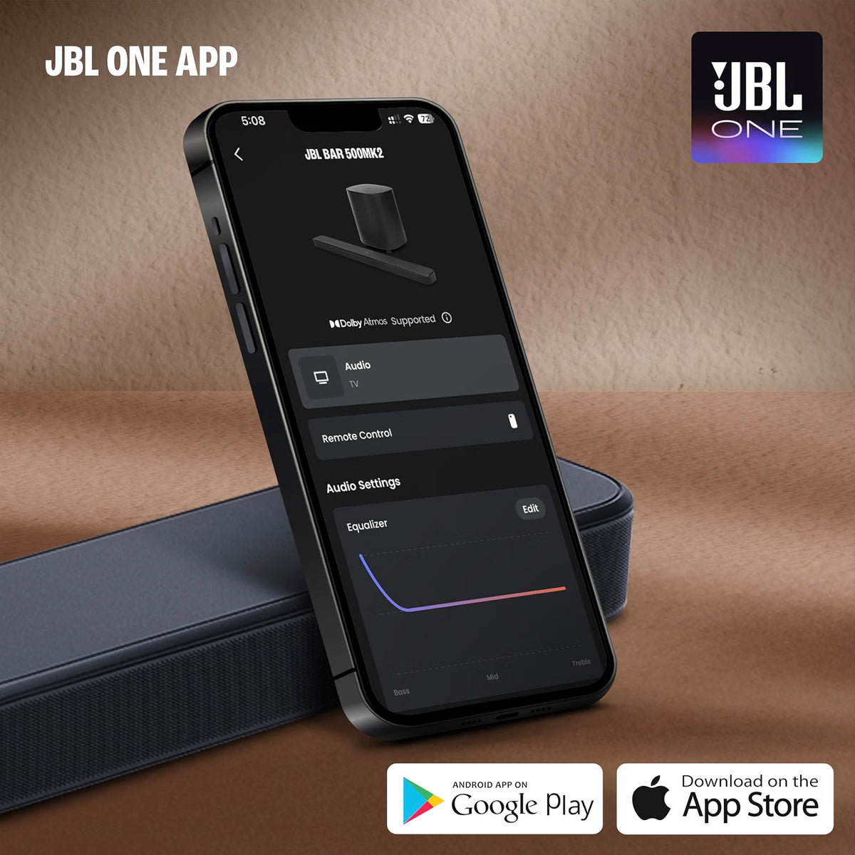 JBL Bar 500 MK2, Dolby Atmos® Soundbar with Wireless Subwoofer, 5.1 Channel, 3D Surround, Multibeam™, HDMI eARC with 4K Dolby Vision Pass-Through, Bluetooth, Wi-Fi, One App, 750W Jbl