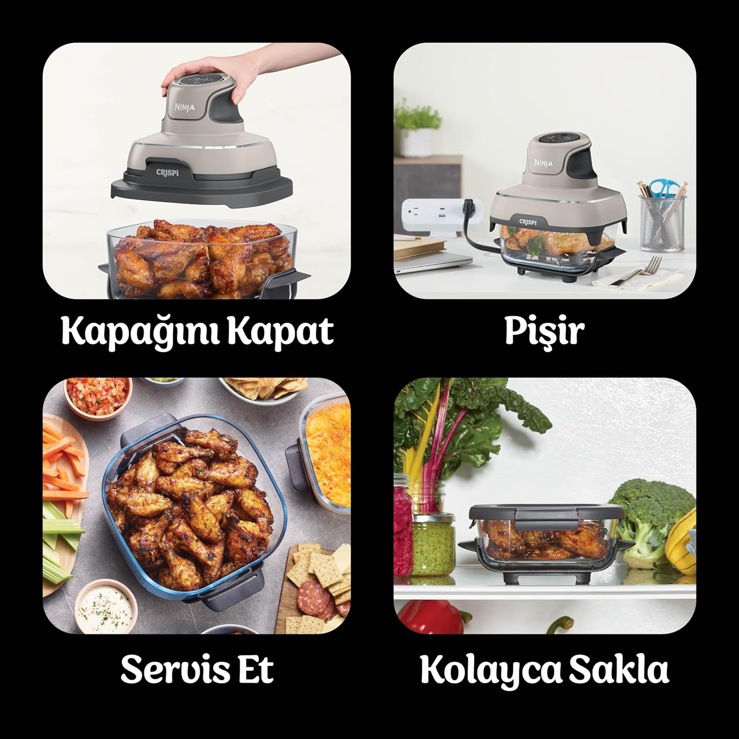 Ninja FN101EUST CRISPi Portable Air Fryer, 3.8 L, 4-in-1: Airfry, Roasting, Keeping Warm, Crispy Warming, Space-Saving Compact Design, 2 Removable Glass Trays & Lids, 1700W, Stone Mahajan Electronics Online