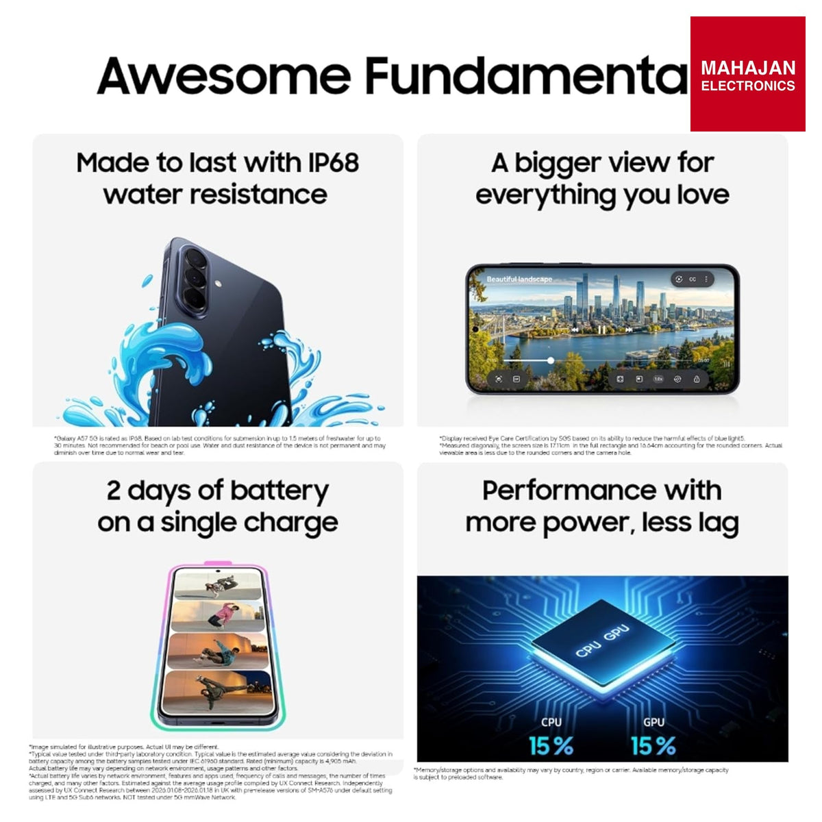 Samsung Galaxy A57 5G (Awesome Navy, 8GB RAM, 256GB Storage), Agentic AI, Triple Camera with Nightography Video, 2 Days Battery Life, 6 Gen OS Upgrades, IP68, – Mahajan Electronics Online.