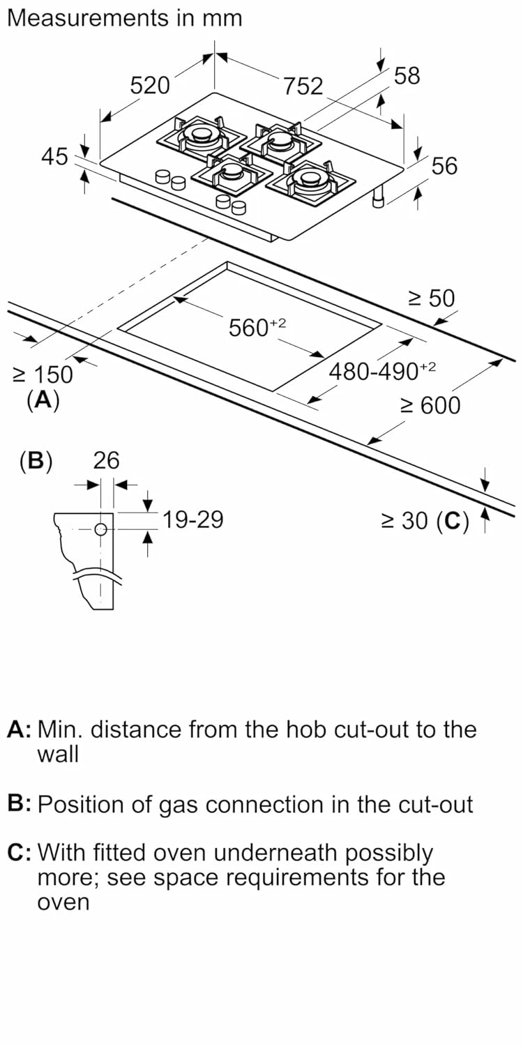 Bosch PNI7B6F20I Built in Gas Hob Black Tempered glass Glass 4 Burner Auto Ignition 75 cm True Brass 2D Ring Burners with Matt Black Heat Shields & Cast Iron pan supports Mahajan Electronics online