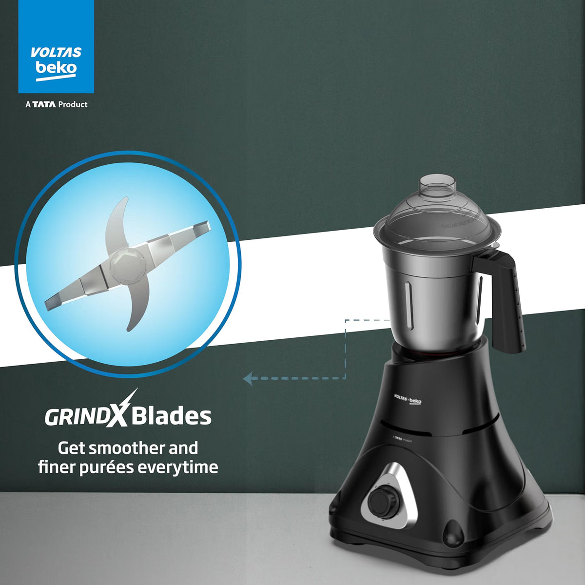 Voltas Beko, G7503HP-BL 750 W Mixer Grinder with GrindX Technology ( | 3 Jars | Black) Voltas Beko