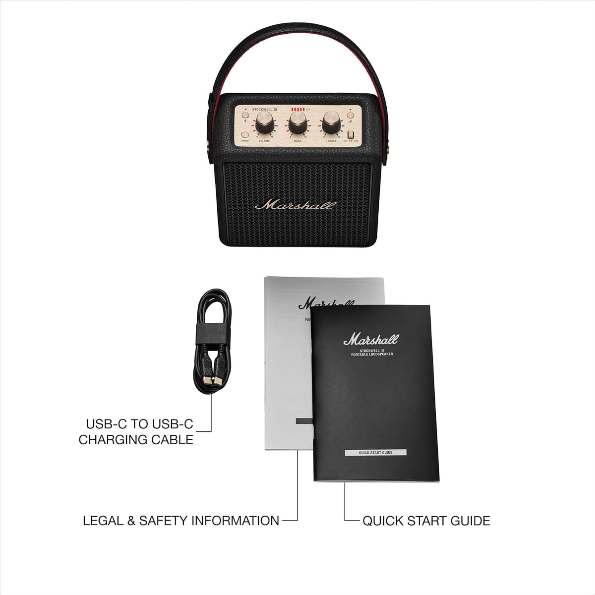 Marshall Stockwell III Portable Bluetooth Speaker with 40+ Hours of Playtime, (360° True Stereophonic Sound), IP55 Dust & Water Resistant, M Button for Presets – Mahajan Electronics Online.