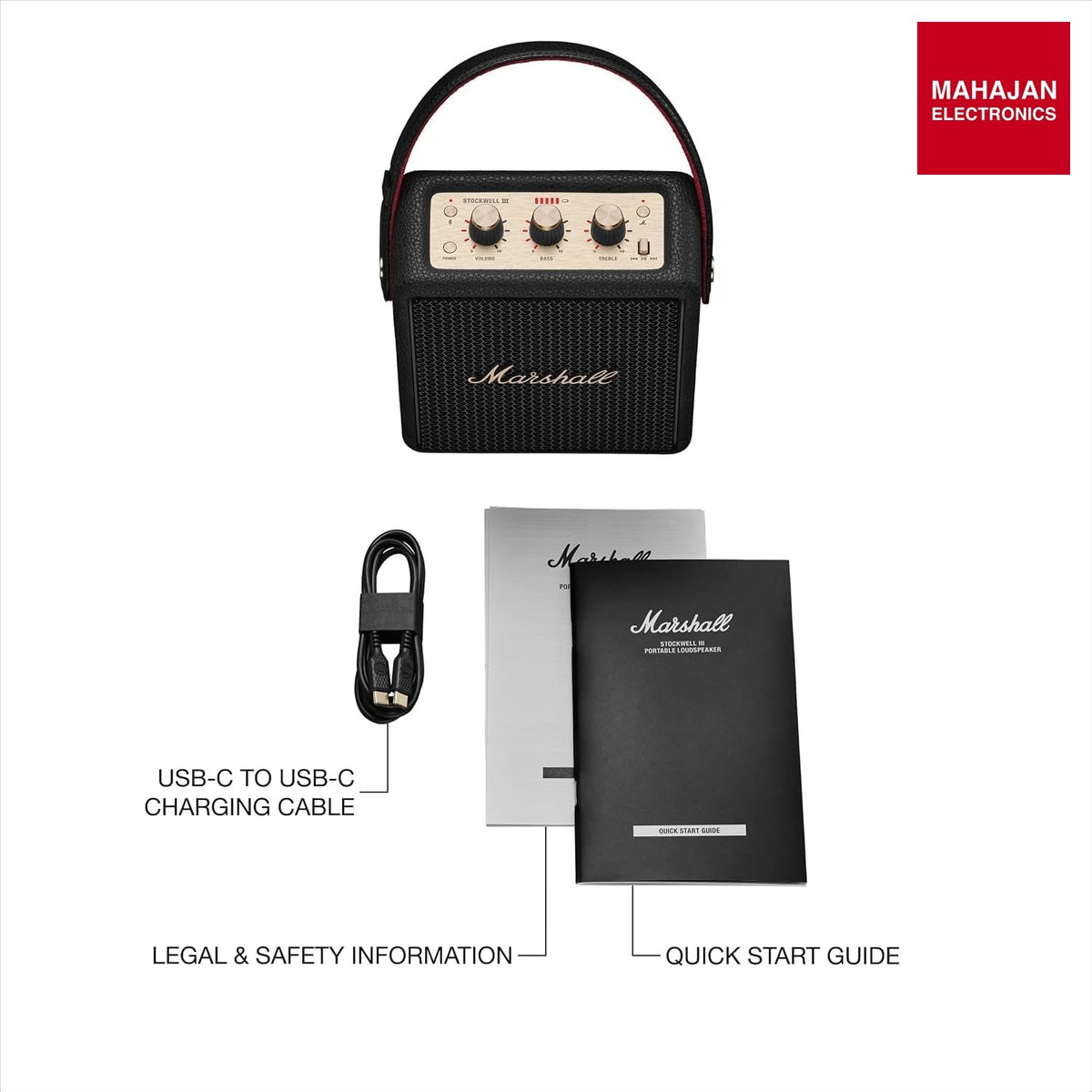 Marshall Stockwell III Portable Bluetooth Speaker with 40+ Hours of Playtime, (360° True Stereophonic Sound), IP55 Dust & Water Resistant, M Button for Presets – Mahajan Electronics Online.