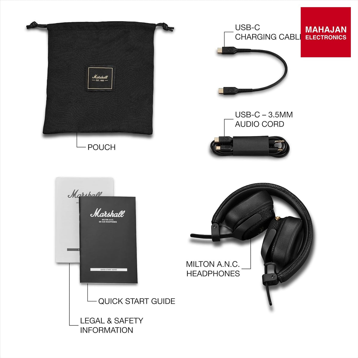 Marshall Milton A.N.C. Wireless On-Ear Headphones with Adaptive Active Noise Cancelling – Mahajan Electronics Online.