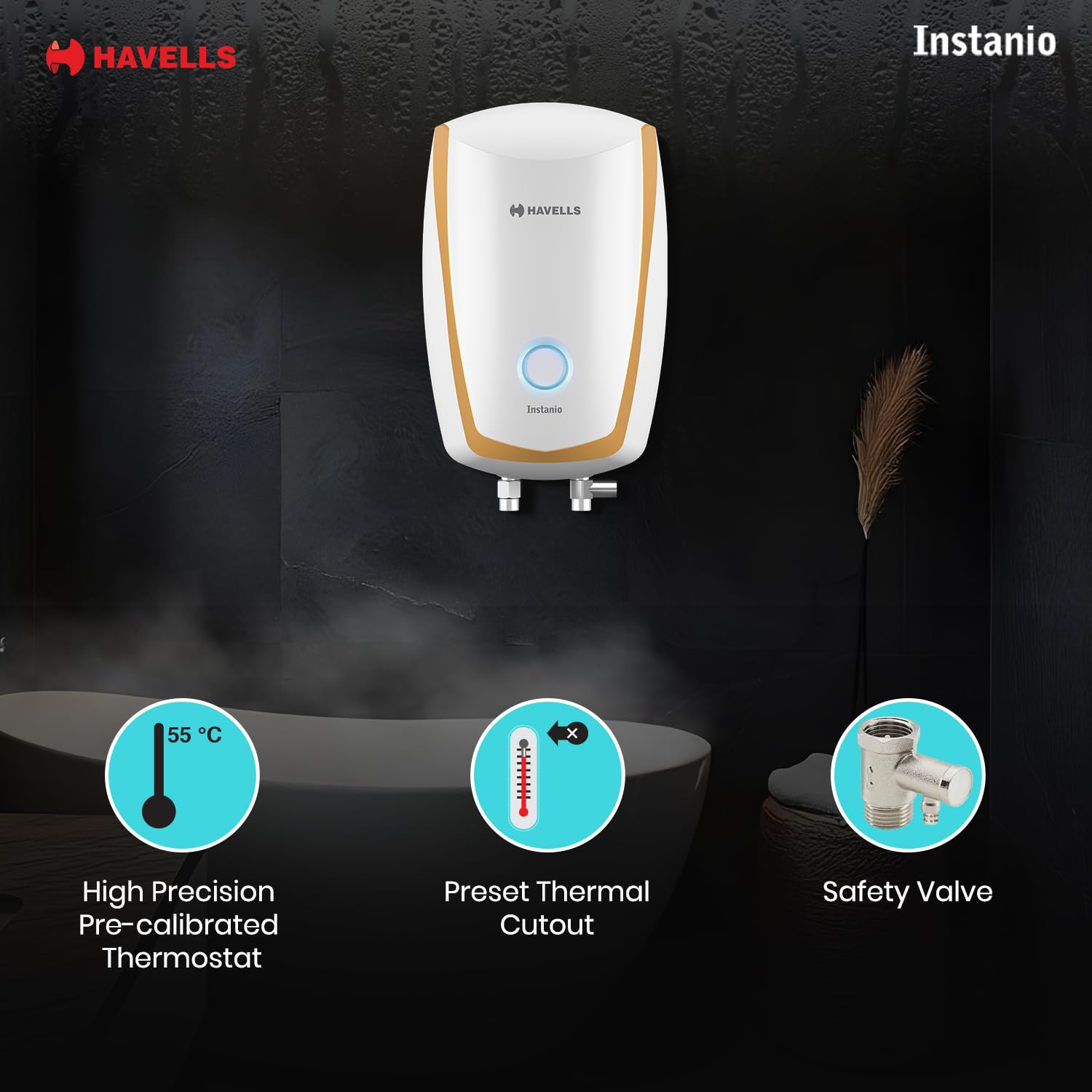 Havells Instanio 3L Instant Water Heater(Geyser)|Temp. Sensing LED Indicator| Rust & Shock Proof Body| ISI Marked|Warranty:5 year on Inner Tank| High Rise Compatible(White Mustard) Mahajan Electronics Online