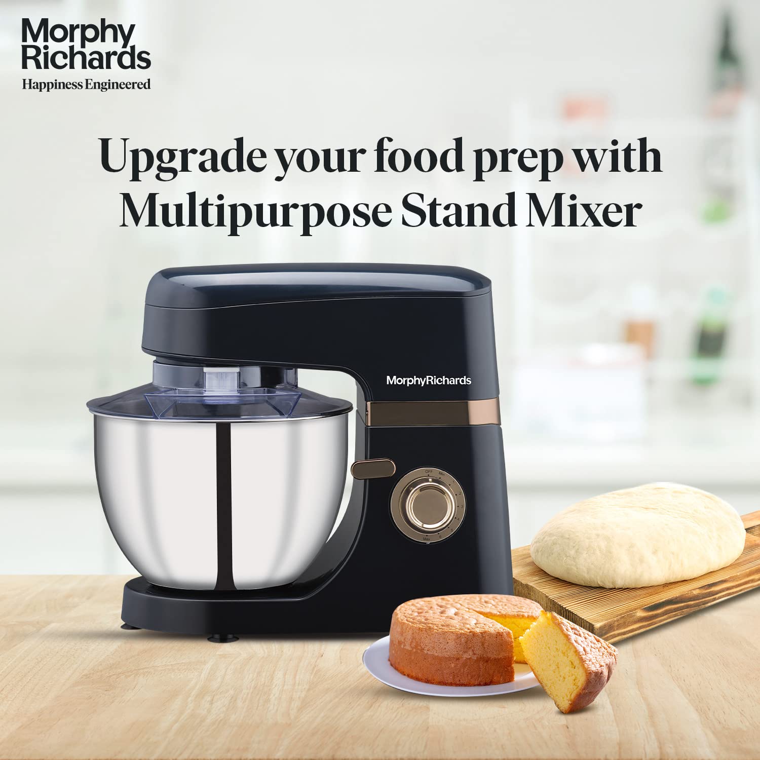 Morphy Richards Melange 800W Stand Mixer |Mixing, Beating, Kneading, Whisking| 8-Speed Level|Attachments-Dough Hook, Whisk, Mixing beater|Navy Blue - Mahajan Electronics Online