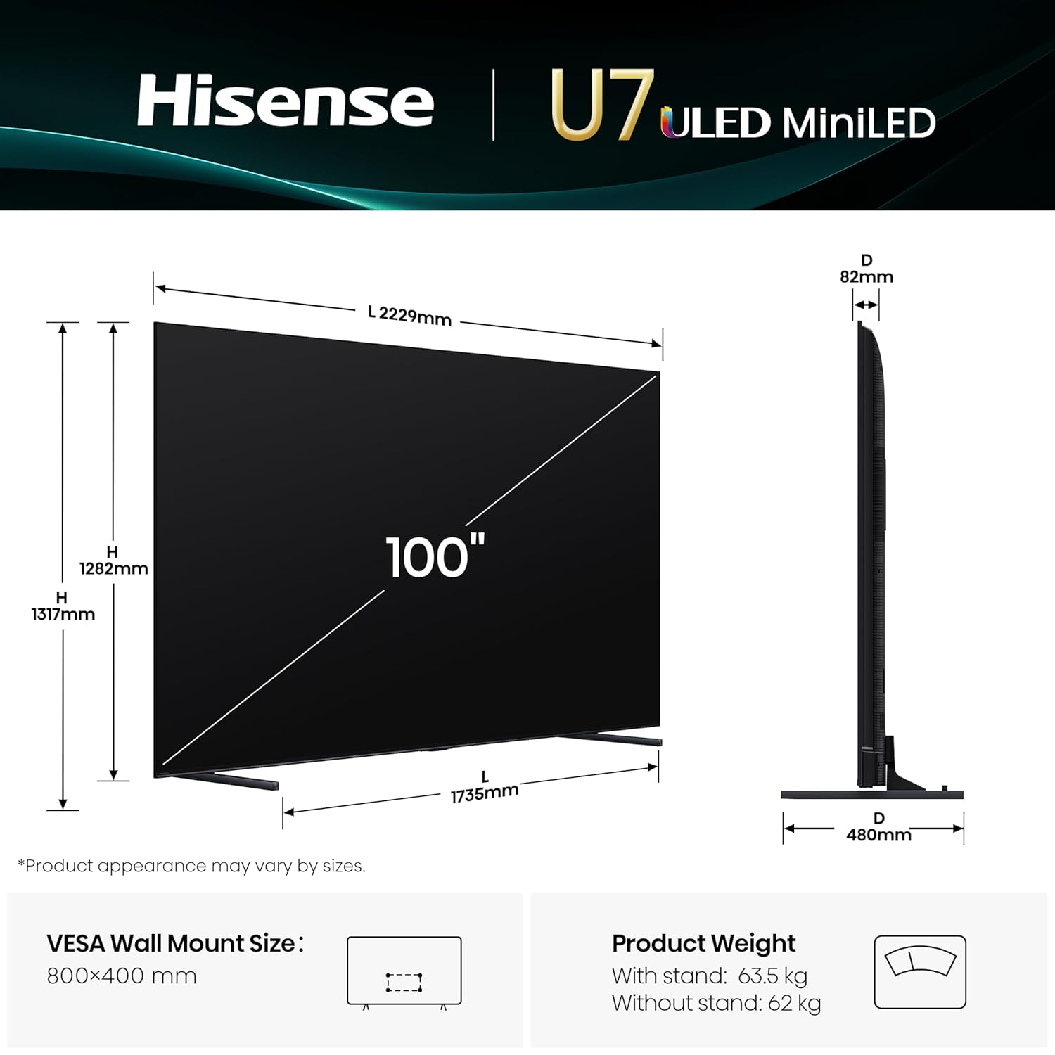 Hisense 100U7Q 253 cm (100 inches) U7Q Series 4K Ultra HD Smart QLED Mini LED TV mahajan electronics online