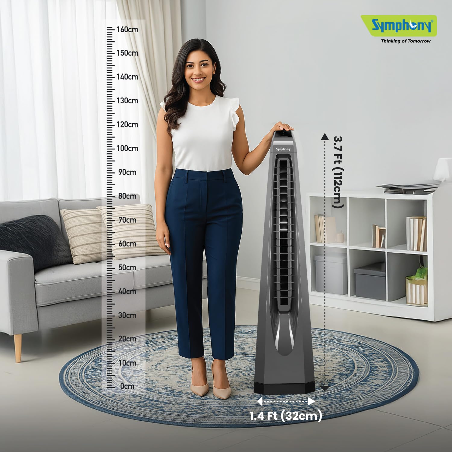Symphony AFNTF002 Surround-i Bladeless Tower Fan for Room (Grey) | High-Speed Airflow | Touchscreen Panel | Remote Control | Swivel Action Symphony