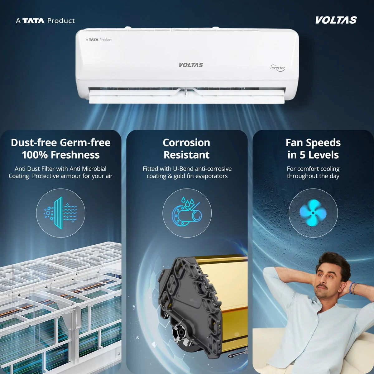 Voltas 122FS Emerald 1 Ton 2 Star Fixed Speed Split AC , Turbo Cooling