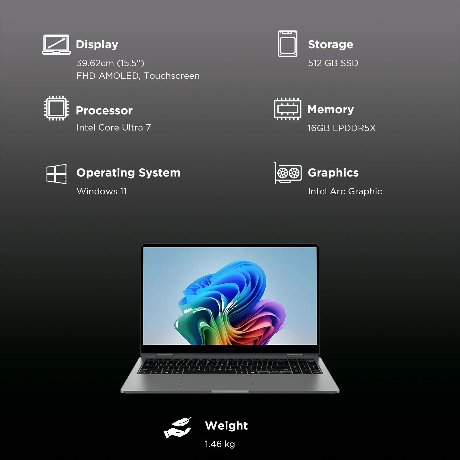 SAMSUNG Galaxy Book5 360 Intel Core Ultra 7 Touchscreen Thin & Light Laptop (16GB, 512GB SSD, Windows 11 Home, 8GB Graphics, Gray, 1.46 KG) Mahajan Electronics Online