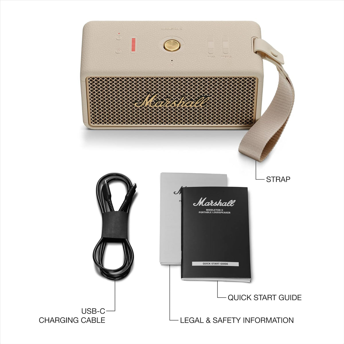 Marshall Middleton II Bluetooth Portable Bluetooth Speaker, Over 30 Hours Playtime, IP67 Waterproof - Cream Marshall