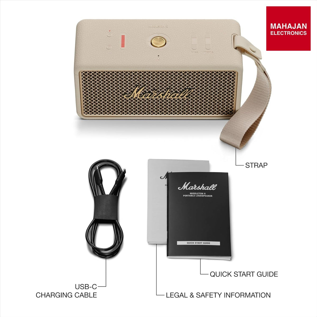 Marshall Middleton II Bluetooth Portable Bluetooth Speaker, Over 30 Hours Playtime, IP67 Waterproof - Cream – Mahajan Electronics Online.