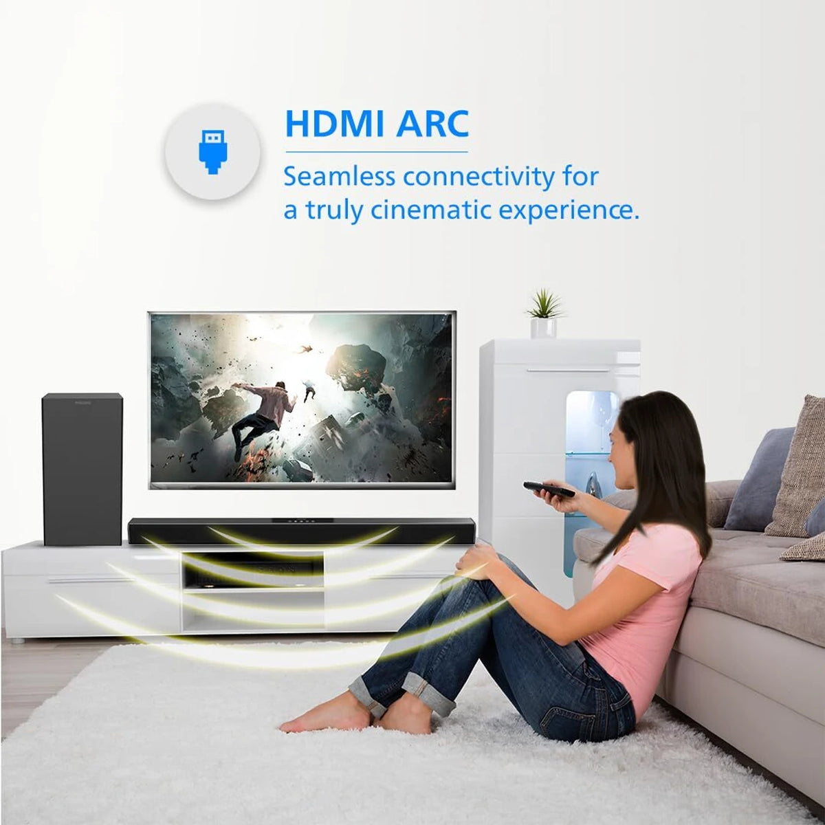 PHILIPS TAB4218/94 With Subwoofer for Rich Bass, 3 EQ Modes, Bluetooth/HDMI/USB/Optical 120 W Bluetooth Soundbar (Black, 2.1 Channel) Philips