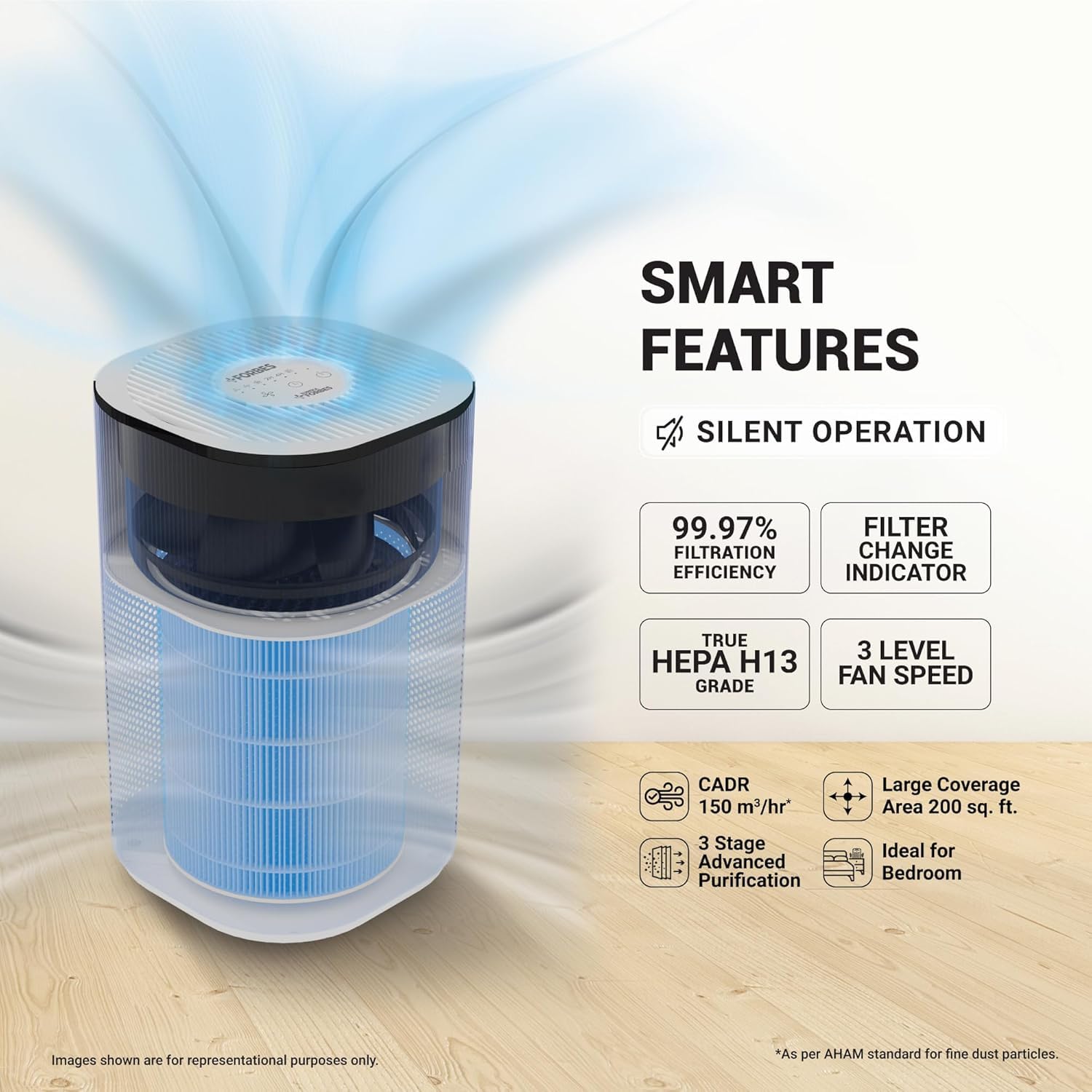 Eureka Forbes Air Purifier 150 for bedroom | Covers upto 200 Sq. Ft. | True HEPA H13 Filter & Surround 360° Air Technology | Removes 99.97% Dust & Particulate Matter | 3-Stage Purification Mahajan Electronics Online Mahajan Electronics Online