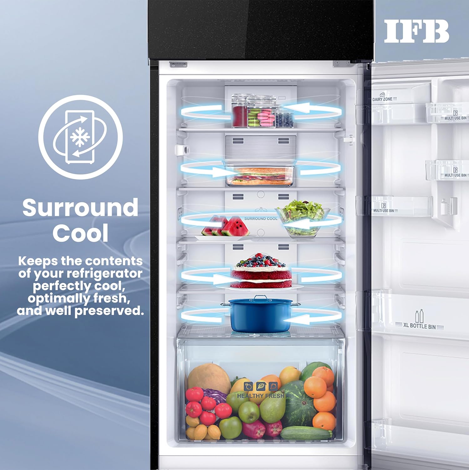 IFB IFBFF-3362IKG Frost - Free Refrigerator 285 L | 2 Star | Glass Model | Eco-Cool Series Mahajan Electronics Online