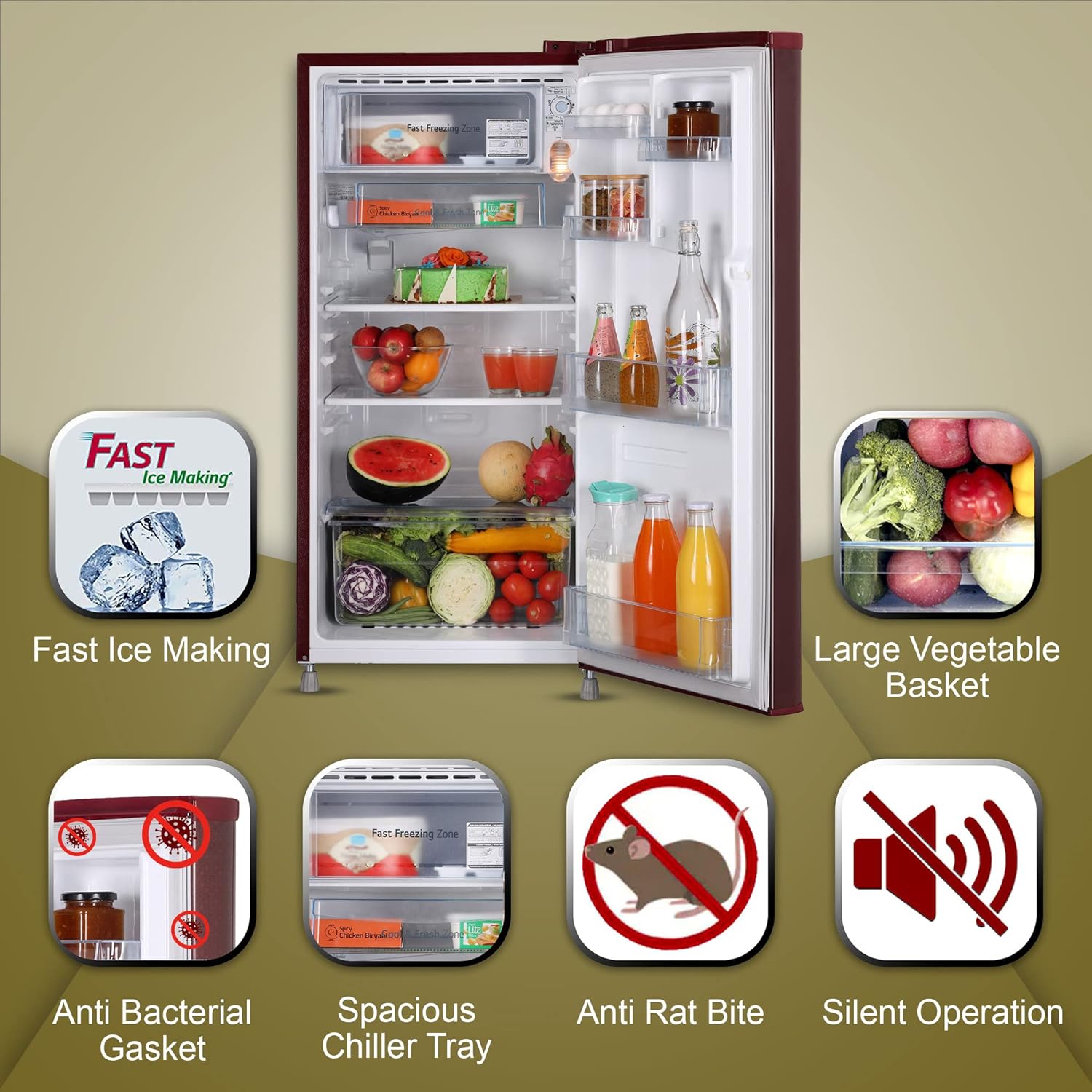 LG 185 L 3 Direct-Cool Single-Door Refrigerator (GL-B199OSED, Scarlet Euphoria, Fastest Ice Making, 2023 Model) Mahajan Electronics Online