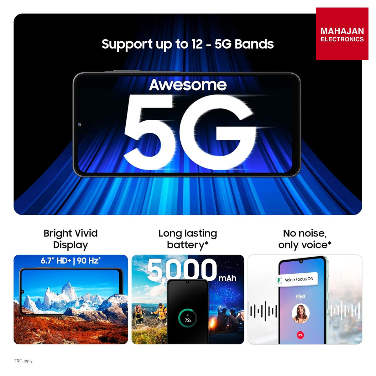 Samsung Galaxy A06 5G (Black, 6GB RAM, 128GB Storage)| True 5G with 12 5G Bands | 50MP Dual Camera | 4 Gen Updates | IP54 | Voice Focus | Without Adapter – Mahajan Electronics Online.